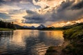 Sunset on Oxbow Bend in Grand Teton National Park Royalty Free Stock Photo