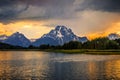 Sunset on Oxbow Bend in Grand Teton National Park Royalty Free Stock Photo