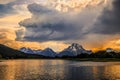 Sunset on Oxbow Bend in Grand Teton National Park Royalty Free Stock Photo