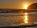 Sunset upon the Pacific ocean, kelp and sea birds, Orange and yellow sky. Boundless waters.