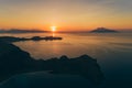 Sunset in Padar island.Flores tropical paradise. Labuan Bajo. drone aerial Royalty Free Stock Photo