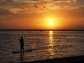 Sunset paddleboard in the lagoon in Reunion Island Royalty Free Stock Photo