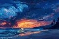 Sunset Painting Over Ocean Royalty Free Stock Photo