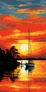 Bold Graphic Illustration Of Sailboat At Sunset In Kittery Harbor