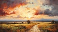 Sunset Painting By Yevgeny Popov - Prairiecore Landscape Wall Art