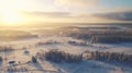 Winter Landscape Aerial View: Uhd Image Of Sun Rising Over Tree Covered Land