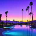 Sunset in Palm Springs with a Matte Violet Color Grading Background of palm trees and Location Coachella Valley in