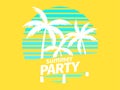 Sunset with palm trees in 80s style. Summer party. Retro futuristic sun with outline palm trees in synthwave style. Design for Royalty Free Stock Photo