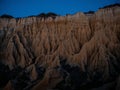 Sunset panorama of Arriba Fossil da Praia da Gale Fontainhas hoodoo fairy chimney earth pyramid rock formation Portugal