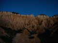 Sunset panorama of Arriba Fossil da Praia da Gale Fontainhas hoodoo fairy chimney earth pyramid rock formation Portugal