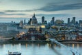 Sunset panorama of city of London, Thames river and St. Paul's Cathedral, England