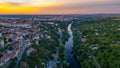 Sunset panorama of Dyje river passing through Znojmo, Czech repu Royalty Free Stock Photo