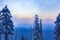 Sunset forest landscape panorama icy fir trees Brocken mountain Germany Royalty Free Stock Photo