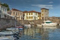 Sunset panorama of Fortification at the port of Nafpaktos town, Western Greece