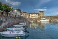 Sunset panorama of Fortification at the port of Nafpaktos town, Western Greece