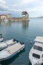 Sunset panorama of Fortification at the port of Nafpaktos town, Western Greece