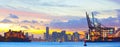 Sunset panorama of Miami Port, Fisher Island and downtown Royalty Free Stock Photo