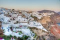 Sunset panorama of Oia at Santorini island, Greece Royalty Free Stock Photo