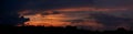 Sunset panorama over the city with red shades and clouds