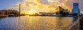 Sunset panorama of the Royal Albert Dock, in Liverpool