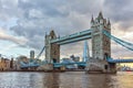 Sunset panorama of Tower Bridge in London in the late afternoon, England Royalty Free Stock Photo