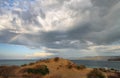 Sunset panorama on tropical Seraya Island Royalty Free Stock Photo