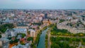 Sunset panorama view of Dambovita river passing the old town of Royalty Free Stock Photo
