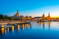 Sunset panorama view of German town Dresden Royalty Free Stock Photo