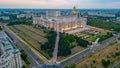 Sunset panorama view of the Romanian parliament in Bucharest Royalty Free Stock Photo