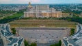 Sunset panorama view of the Romanian parliament in Bucharest Royalty Free Stock Photo