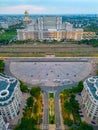 Sunset panorama view of the Romanian parliament in Bucharest Royalty Free Stock Photo