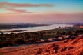 Sunset panorama view to Nile river from Beni Hasan archaeological site, Minya , Egypt