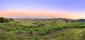 After the sunset, panorama of vineyards of Beaujolais, France