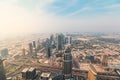 Sunset of panoramic aerial view of downtown in Dubai