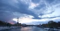 Sunset panoramic view of Eiffel Tower with Alexander the Third b Royalty Free Stock Photo