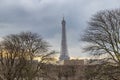 Sunset in Paris, in winter, with Eiffel tower in the far view