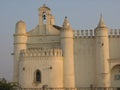 Sunset on the fortress church of Ermida de Sao Bras to Evora in Alentejo, Portugal. Royalty Free Stock Photo