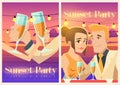 Sunset party poster with happy couple on sea coast Royalty Free Stock Photo