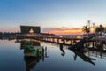 Sunset at the Pavilion on lake or pond or swamp of Bueng See Fai, Phichit, Thailand.