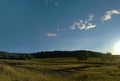 Sunset on peacefull landscape vineyards and forest in Southern France