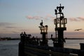 Sunset and Pelicans at the Mayport Ferry Royalty Free Stock Photo