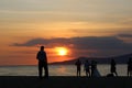 Sunset with People and wedding Couple