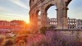 Mezmerizing sunset in Pula colosseum