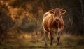 sunset photo of Guernsey cow in its natural habitat. Generative AI