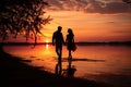 Sunset photo of silhouettes of a couple in love Royalty Free Stock Photo