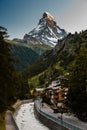 Sunset photo of Zermatt city and Matterhorn