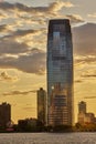 Sunset photography of Goldman Sachs Office tower Jersey City New Jersey shot from Battery Park Lower Manhattan NYC USA Royalty Free Stock Photo