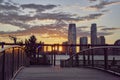 Sunset photography of the s`Bridge to sunset` Battery Park Lower Manhattan NYC USA Royalty Free Stock Photo