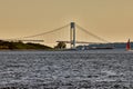 Sunset photography of the Verrazano Narrows Bridge as seen from the Battery Park NYC Royalty Free Stock Photo