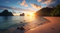 Golden Hour: Captivating Palawan Beach With Crystal-clear Waters Royalty Free Stock Photo